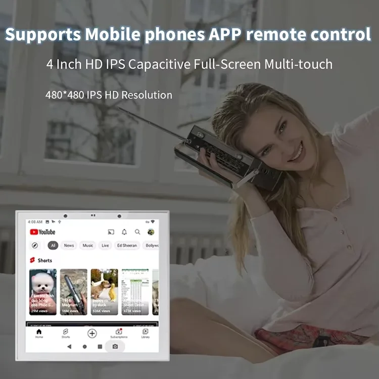 Фото Система Android 11, 4-дюймовый сенсорный экран, умное домашнее аудиоустройство, голосовое управление Alexa, настенный усилитель с фоновой музыкой Wi-Fi, Google №4