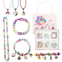 1set colorful unicorn pendant pandora bracelet kit diy charm european bead necklace fashion childrens gift jewelry making