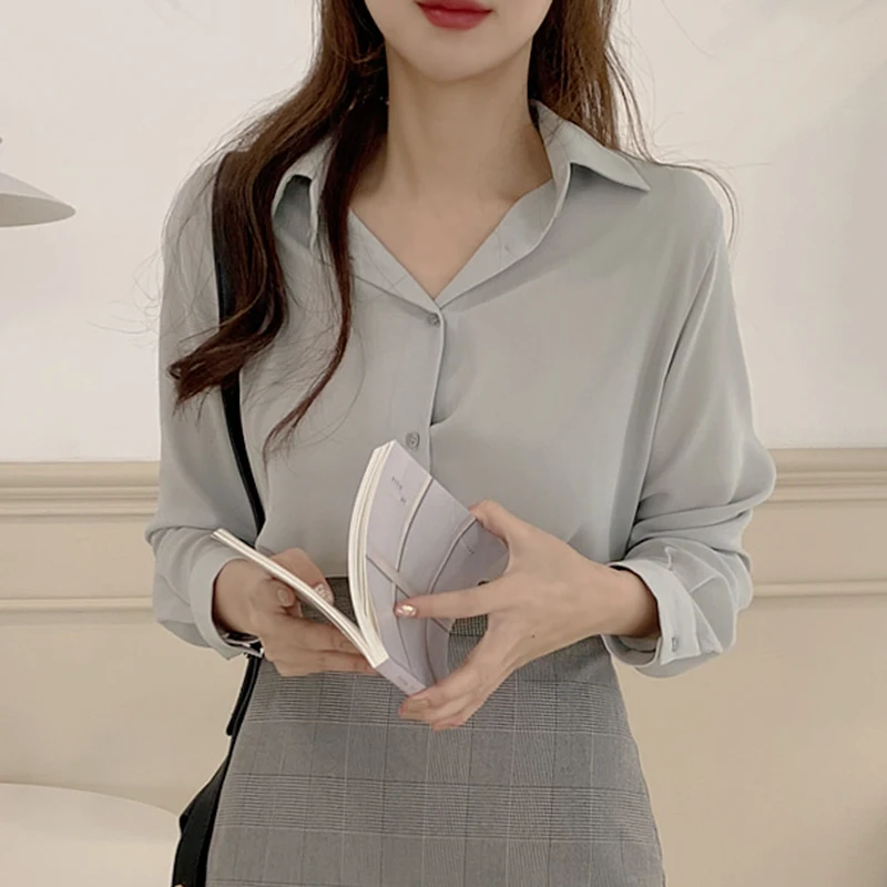 Женская шифоновая блузка элегантная повседневная рубашка с длинным рукавом в