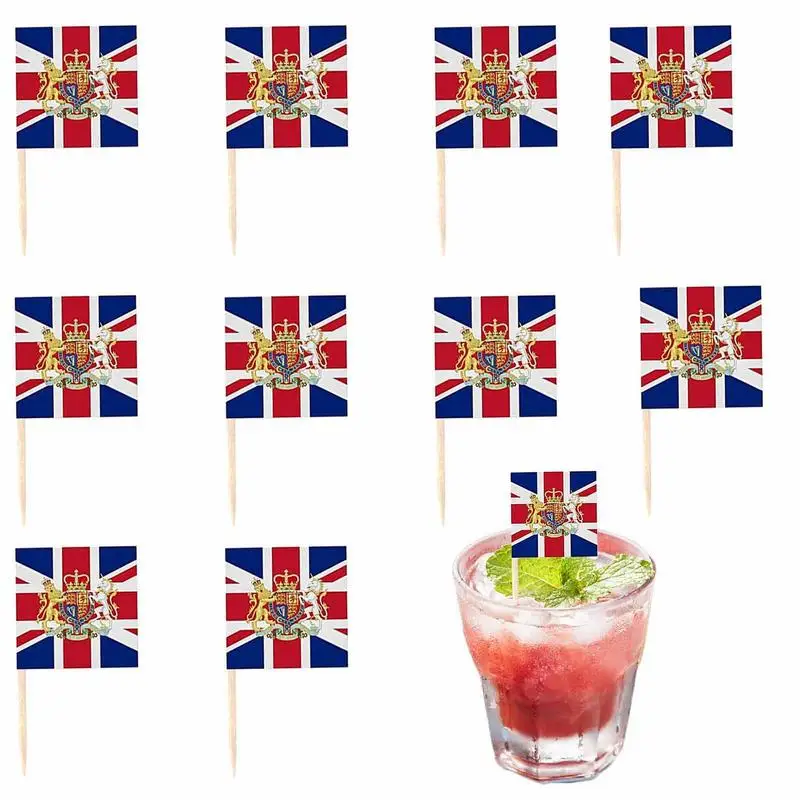 

Flag Toothpicks 10pcs King Charles Iii Coronation Theme Small Flag Toppers Patriotic Cupcake Toppers For Major National Holidays