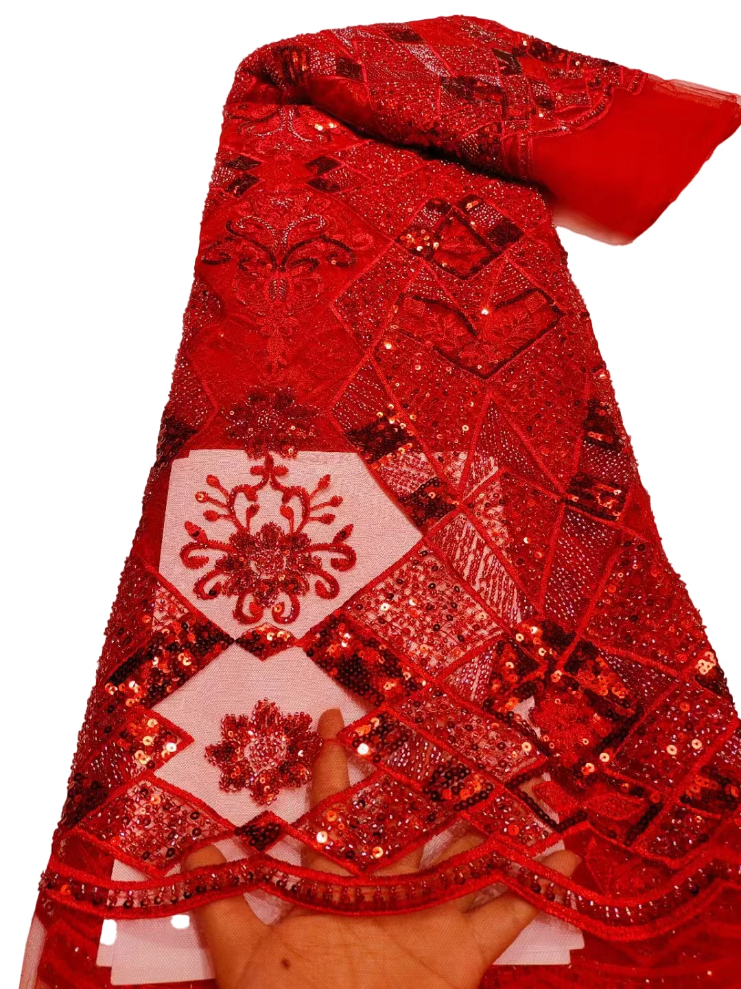 Новая сетчатая вышитая ткань с бусинами и блестками африканская кружевная