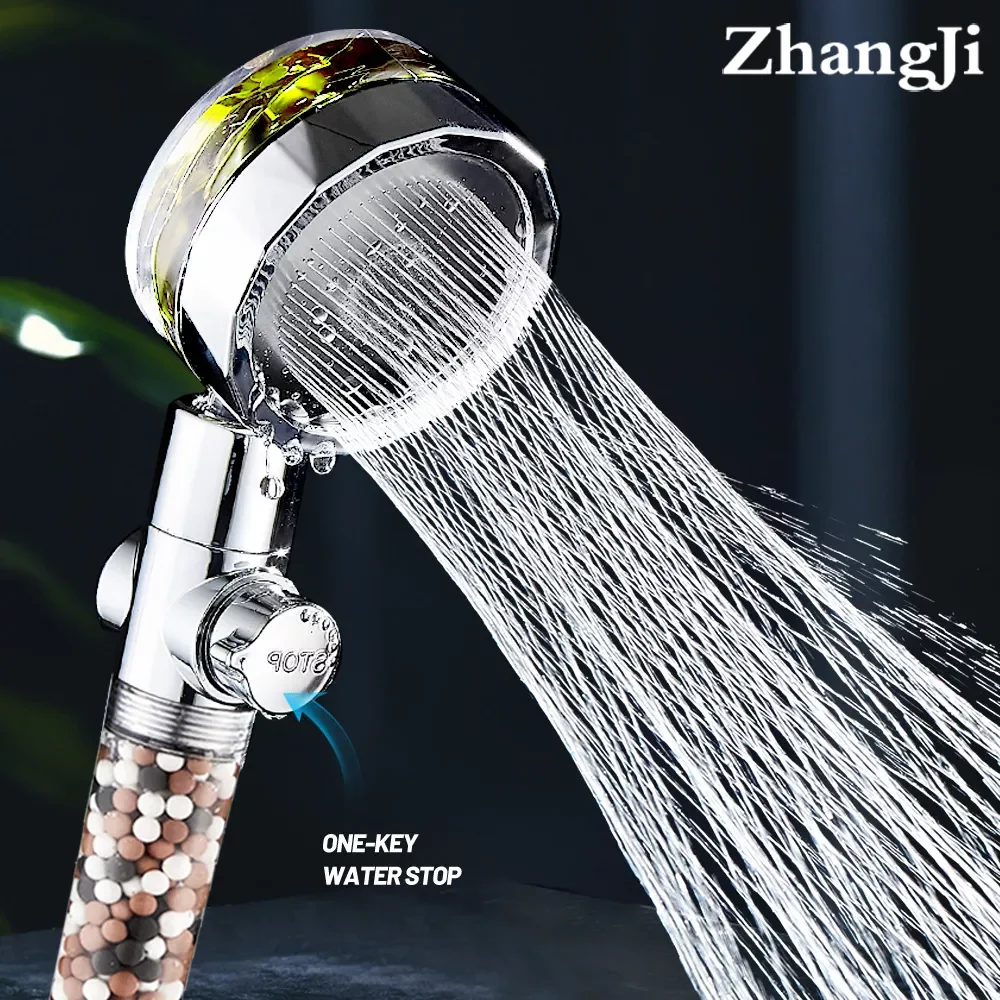 

2023 ZhangJi 2021 Filteration Shower Head with Propeller 360 Degree Rotating Water Saving SPA Anion Stone Spayer Bathroom Access