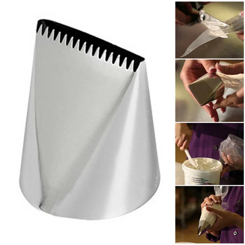 

Large Stainless Steel One-sided Serrated Cream Smeared with Piping Spout Cream Cake Decoration Baking Tool