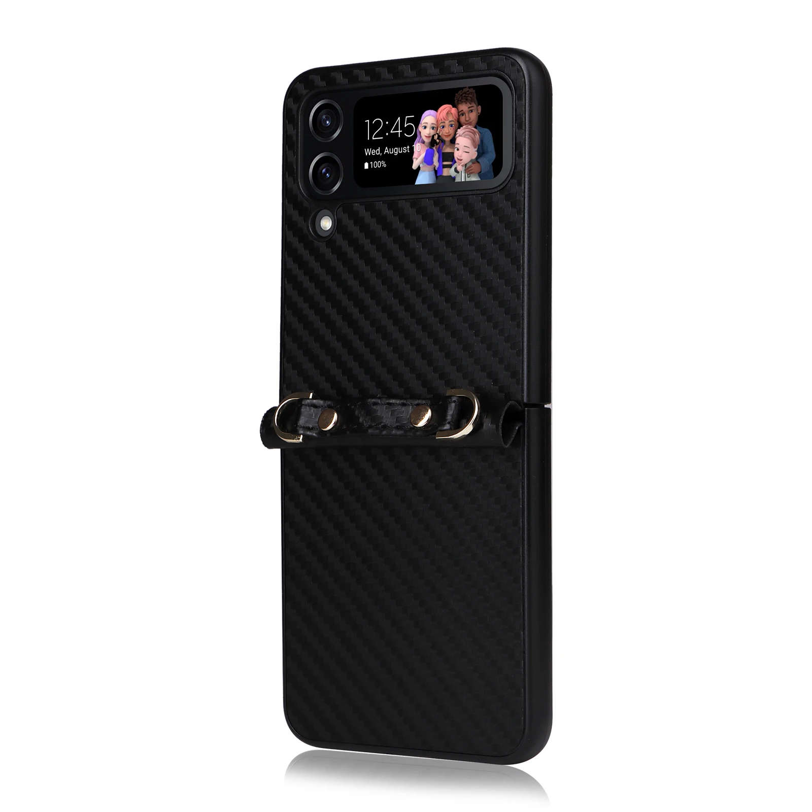 Lanyard Carbon Fiber PC Case Cover For Samsung Galaxy Z Flip 3 4 Flip Phone Cover For Samsung Z Flip3 Flip4 ZFlip3 ZFlip4 Case