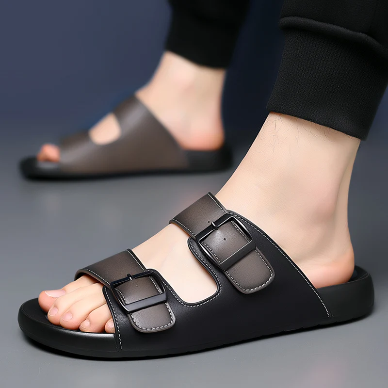 Летние мужские дышащие шлепанцы плоская подошва пляжные сандалии Нескользящие