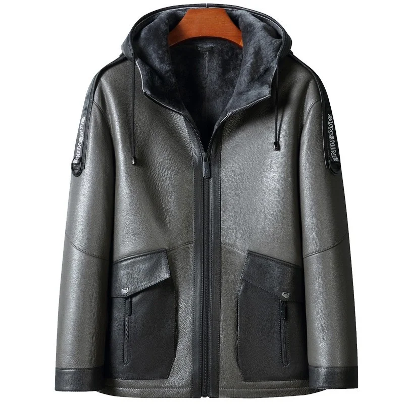

Мужская теплая зимняя куртка на шерстяной подкладке, с капюшоном