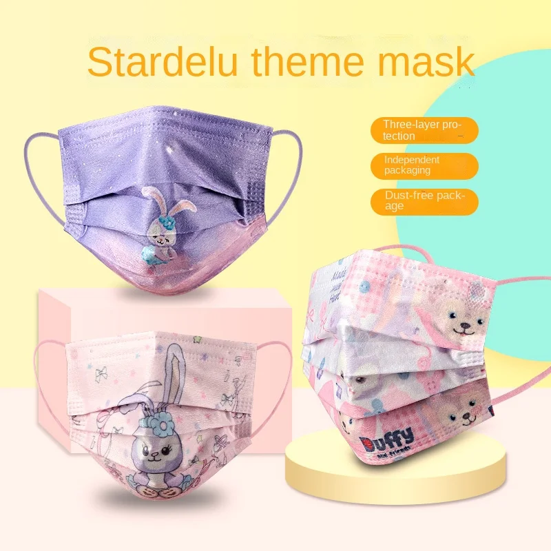 

10-50pcs Children's Adult Earloop Mask Cartoonprint 3 Layers Of Breathable Protection Disposable Masks Individual Package