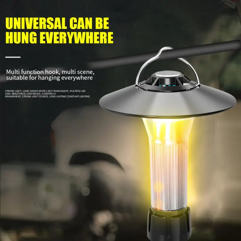 

Usb Charging Riding Lamp Type-c Charging Stepless Dimming Tent Lantern Portable Hook 2200mah Walking Lamp Exploration Light