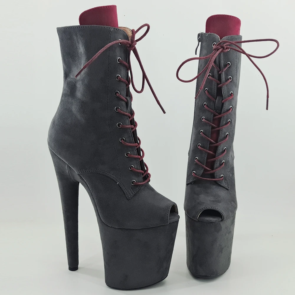 Leecabe  Grey suede with RED touge 20CM/8inches  High Heel platform  open toe Pole Dance boots