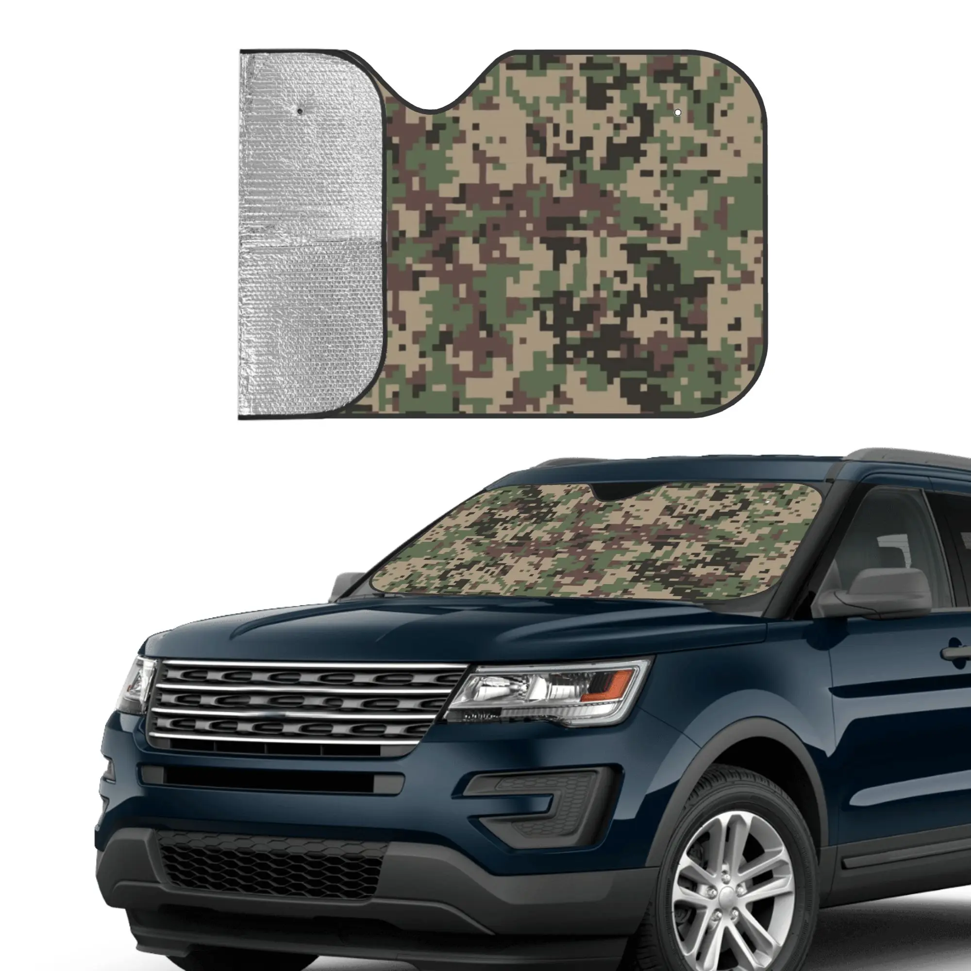 Фото Солнцезащитный козырек для лобового стекла автомобиля Marpat Camo: теплоизоляция, защита от УФ-лучей, портативный, из алюминиевой фольги, камуфляж Woodland №4