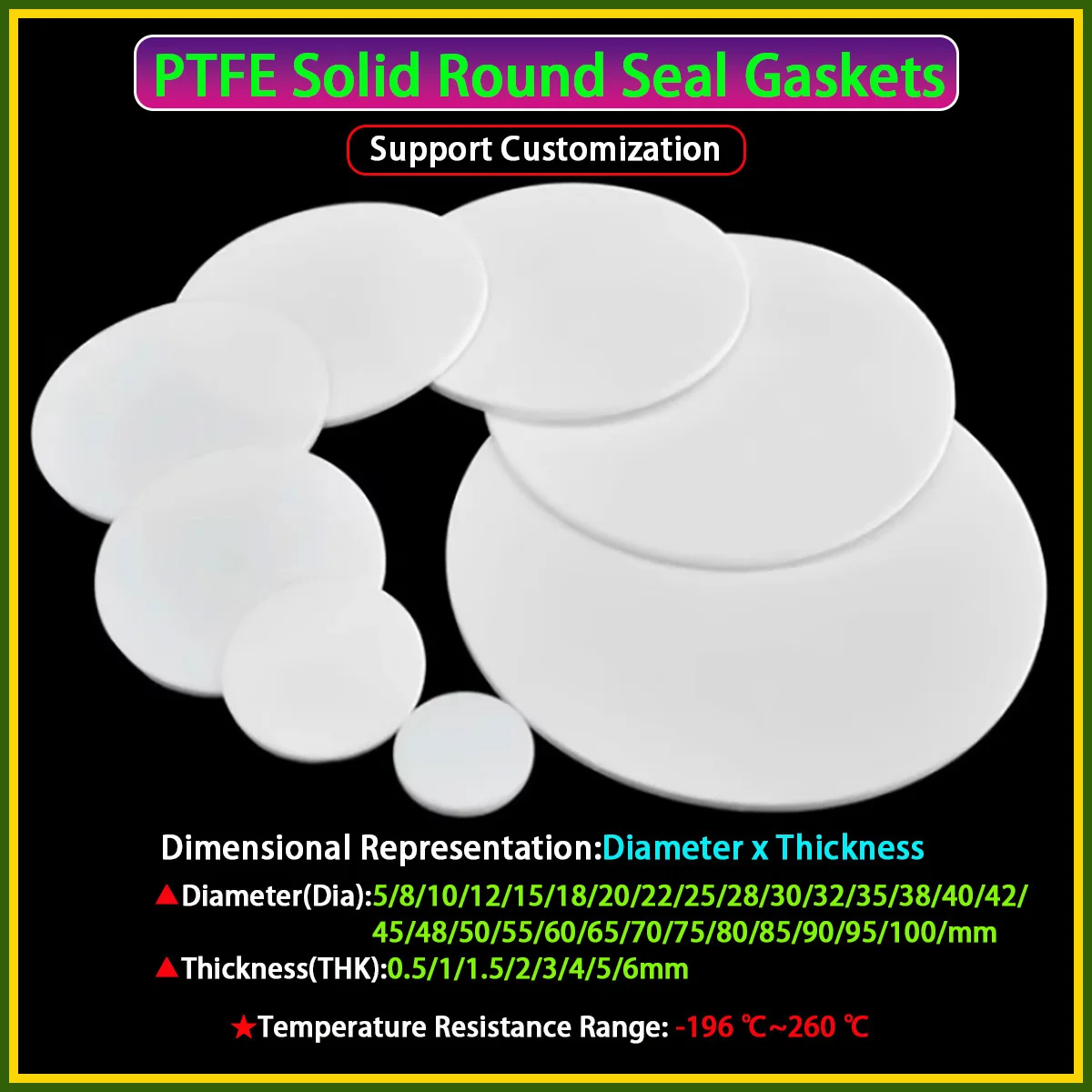 

Твердые круглые уплотнительные прокладки из ПТФЭ, белые политетрафторэтиленовые прокладки, обрабатывающие материалы Thk0,5/1/1,5/2/3/4/5/6 мм, диаметр 5-100 мм