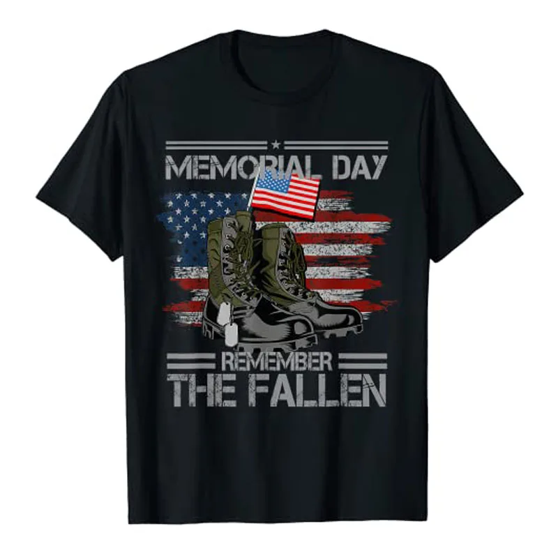 

Memorial Day Remember The Fallen Veteran Military Vintage T-Shirt Men's Fashion Usa American Proud Tee 4th of July Patriotic Top