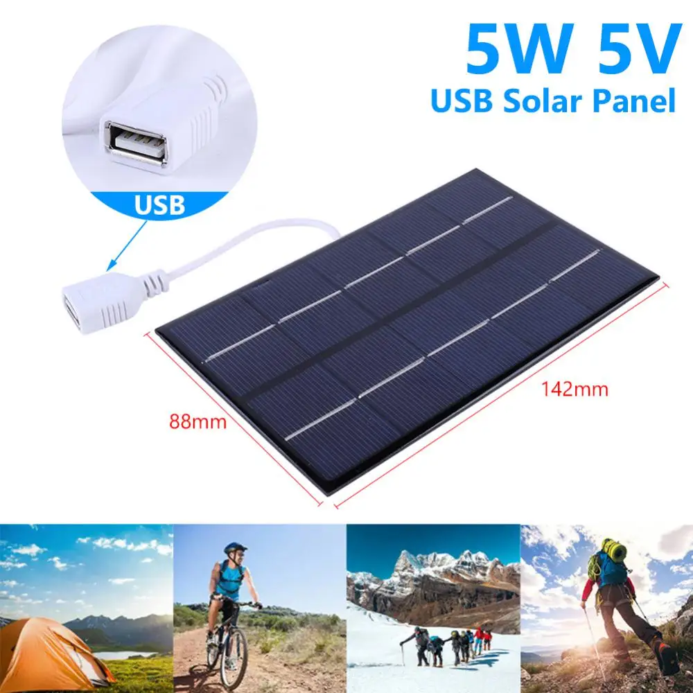 

USB Solar Charger Panel 5V 5W 380mA Portable Solar Panel Output USB Outdoor Portable Solar System For Cell Mobile Phone Chargers