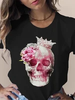 wreath crown skull head print women t shirt short sleeve o neck loose women tshirt ladies tee shirt tops camisetas mujer