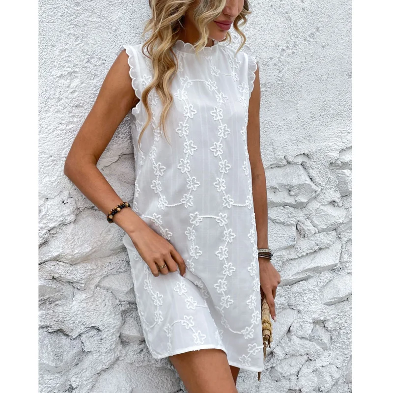 

Casual White Summer Chiffon Dress Sleeveless Jacquard Slim Elegant Dress Women Fashion 2023 Loose Floral Party Dresses New 27061
