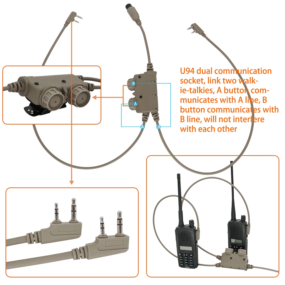 Kup Tactical Ptt Podwójna Komunikacja RAC Ptt Kenwood Wtyczka Do Baofeng UV5R UV82 COMTAC Airsoft ShootingTactical Zestaw Słuchawkowy I RAC 6 Pin PTT
