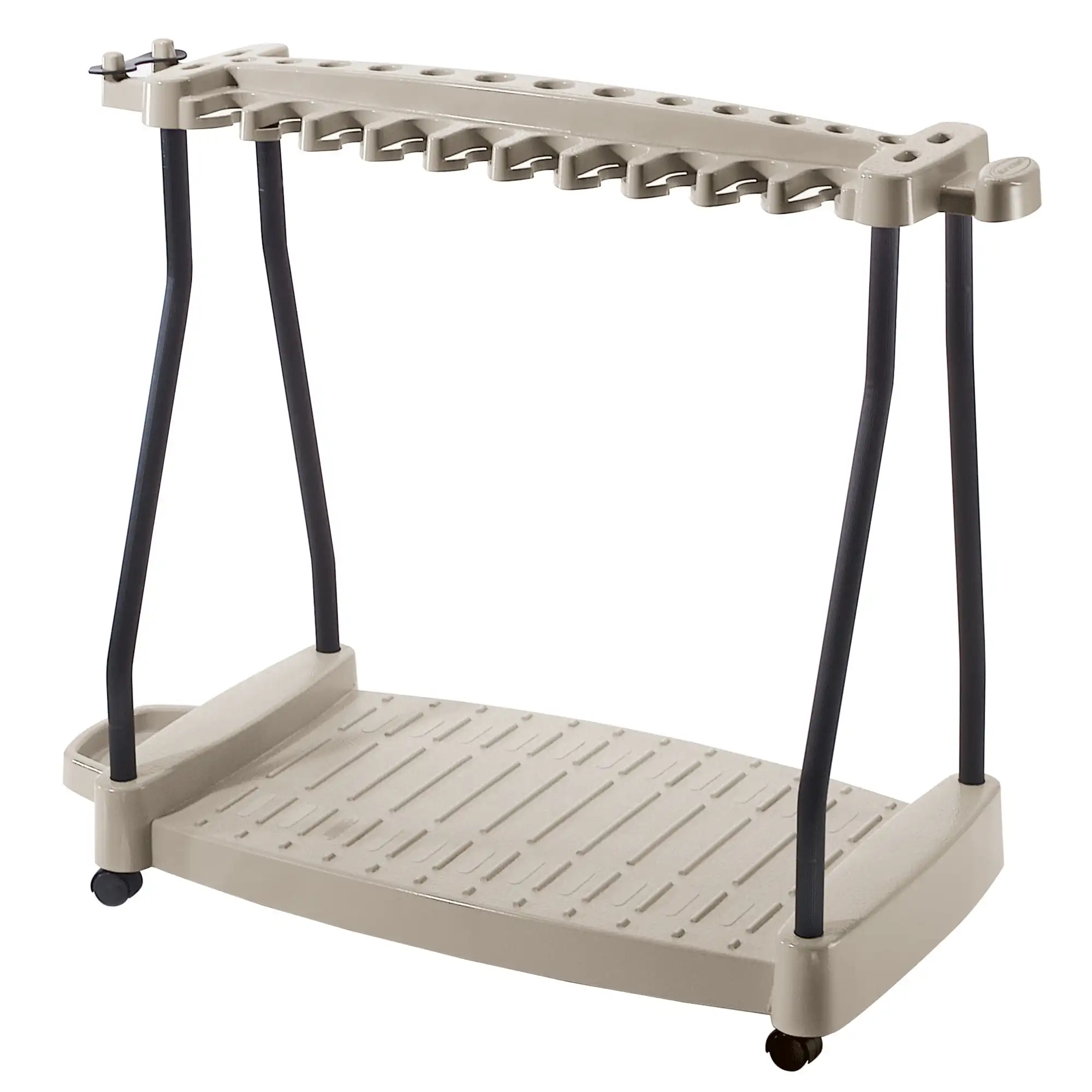 

Suncast Lawn and Garden Tool Storage Rack with Wheels for 30 Tools, Light Taupe
