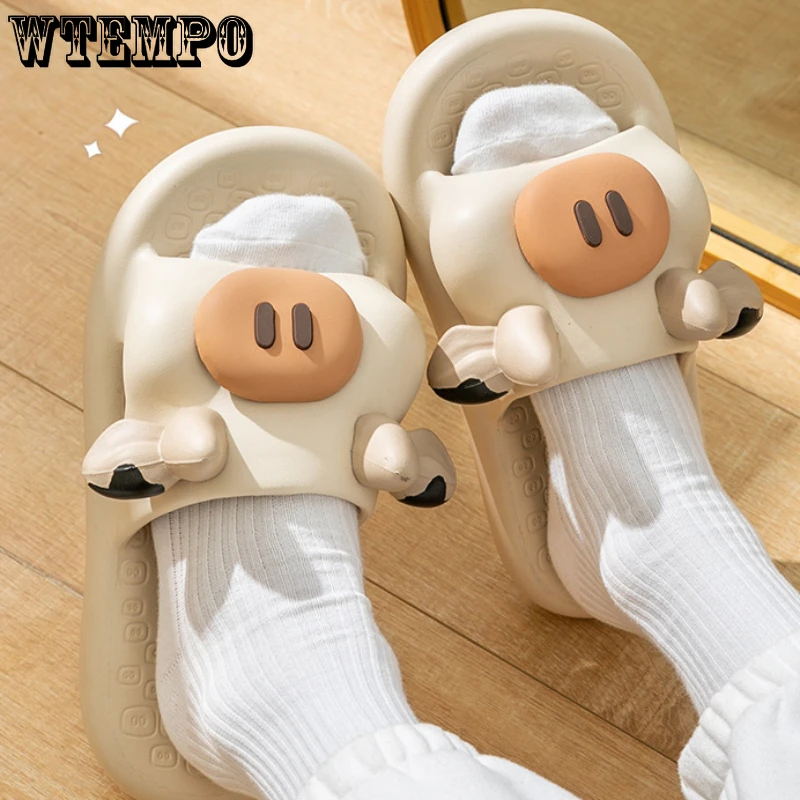 WTEMPO Cute Cow Slippers for Summer 2023 Cartoon Shape Women Slipper Outdoor Soft Non Slip Bathroom Couples Slippers Wholesale