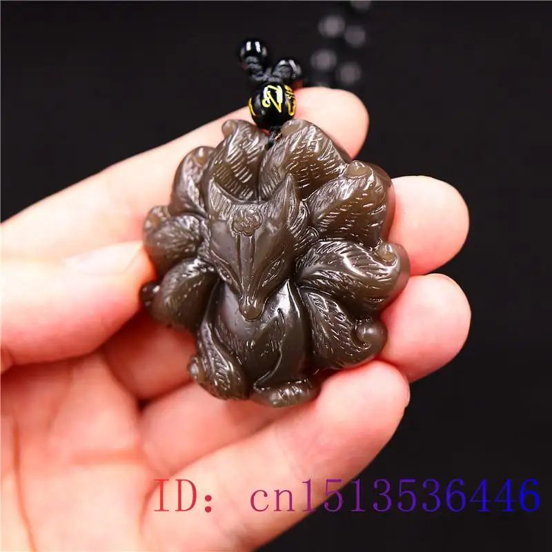Brown Jade Nine Tailed Fox Pendant Charm Chinese Women Gemstone Jadeite Jewelry Fashion Gifts Carved Amulet Necklace Natural |