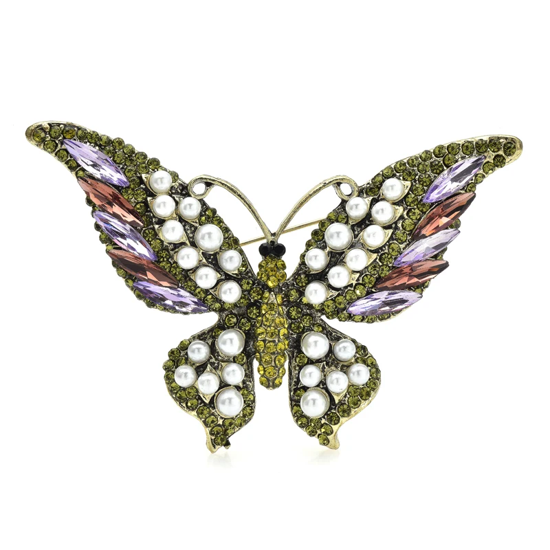 

Wuli&baby Big Beauty Butterfly Brooches For Women Unisex Pearl Rhinestone Flying Insects Classic Party Office Brooch Pins Gifts