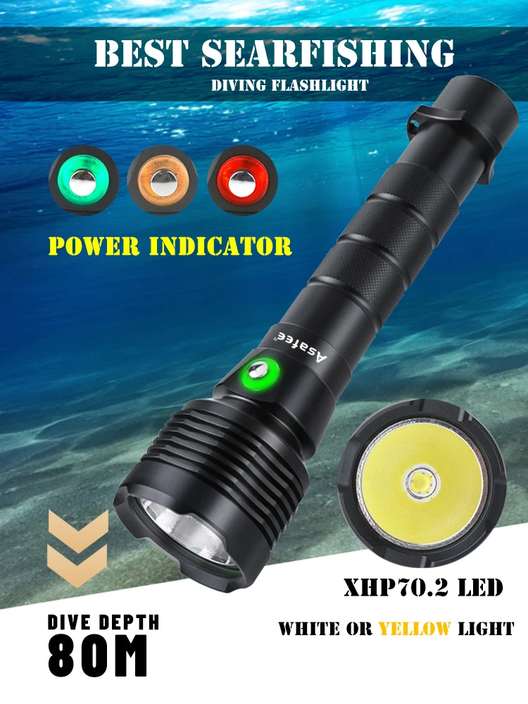 Asafee M53 мощный 500 лм фонарик для подводного плавания XHP70.2 светодиодный белый/желтый