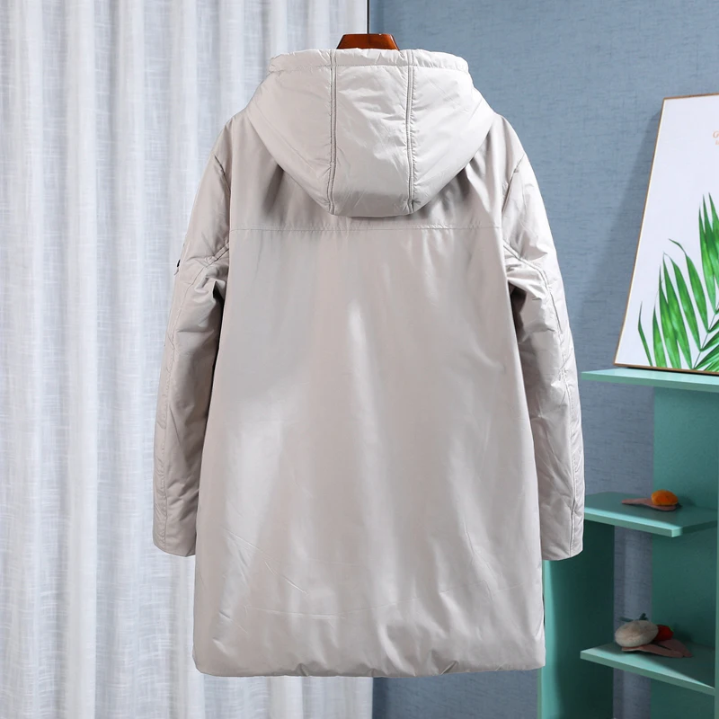 Men's Warm Down Jacket Mid-Length Hooded White Duck Down Coat 2022 Winter New