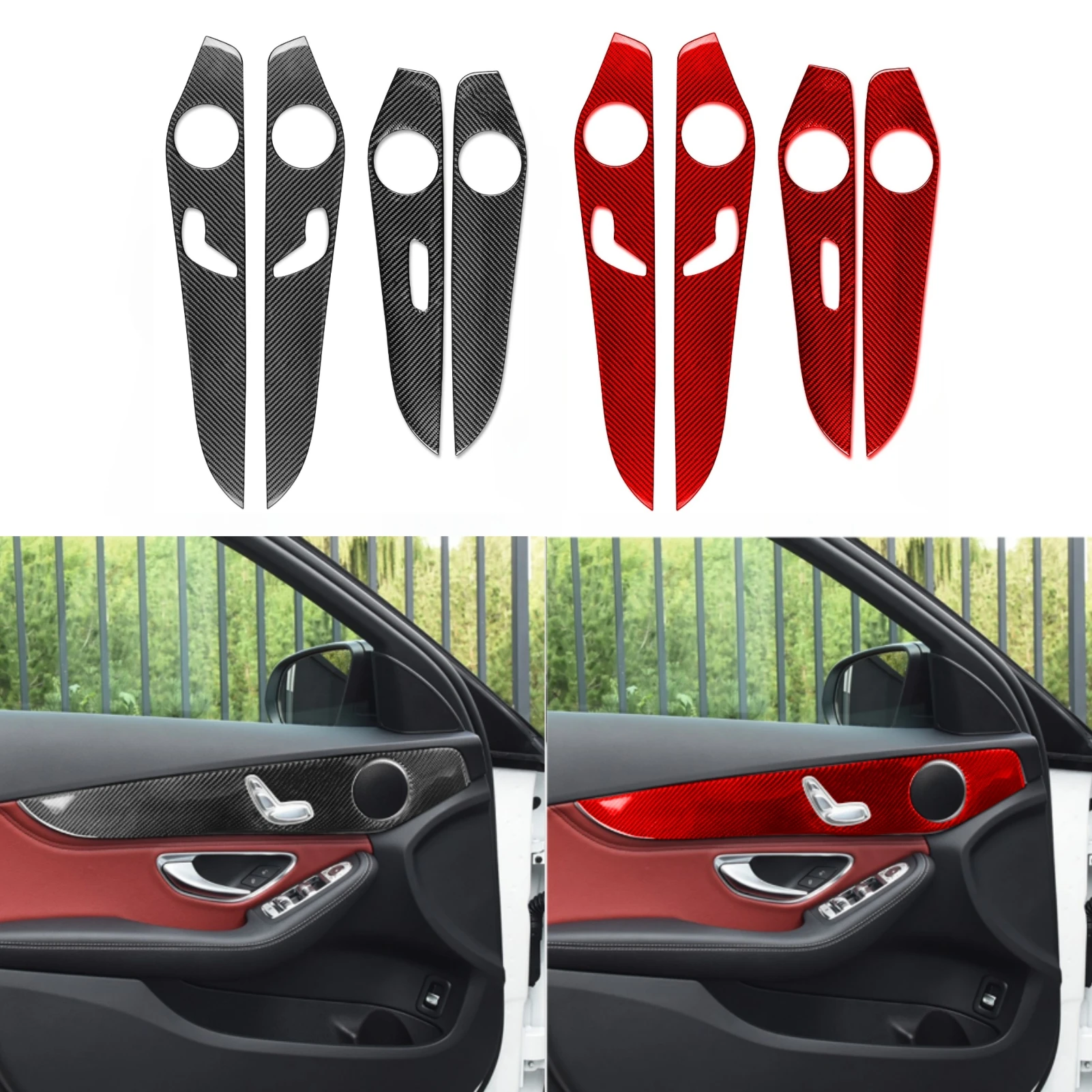 

For Mercedes W205 Benz GLC C Class 2014-2020 Both Side Car Door Panel Trim Strips Carbon Fiber Sticker Accesorios Para Vehículos