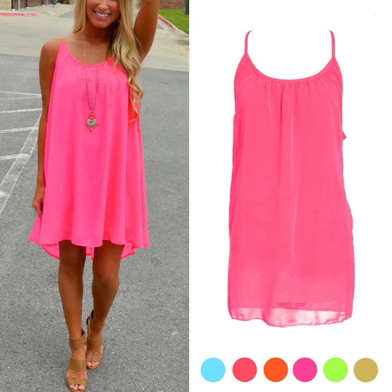 

B36D Summer Sexy Women Beach Chiffon Sleeveless Party Dress Casual Mini SunDress