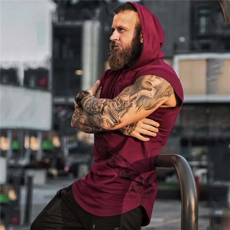 

New Men Sleeveless Hoodies autumncotton Bodybuilding Tank Tops Gyms Fitness Workout Man Casual Hooded Vest Male Clothing