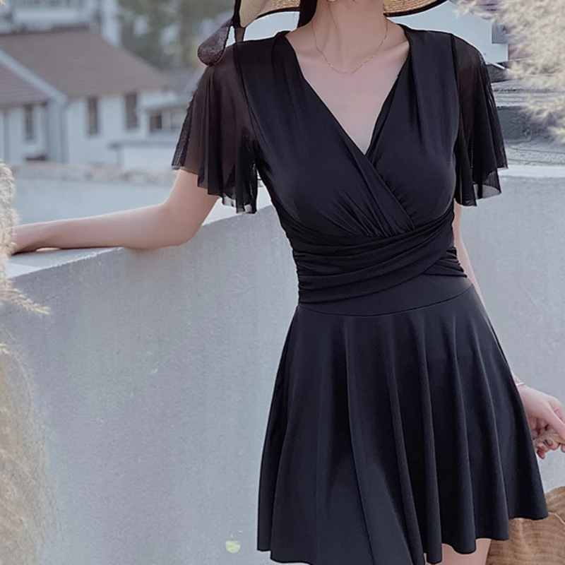 Женский пляжный купальник размера плюс плиссированная юбка со средней посадкой