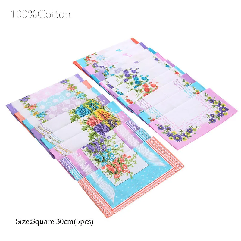 

5Pcs/lot Pastoral cotton printed Lady Handkerchiefs Women Handkerchief Children saliva Towel For Birthday Party Christmas gift