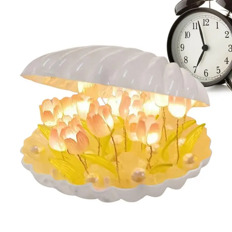 

Cute Night Light Cute Dreamy Ornament Tulip Room Decor Table Lamp Bedside Light DIY Accessories Seashell Lamp Realistic For