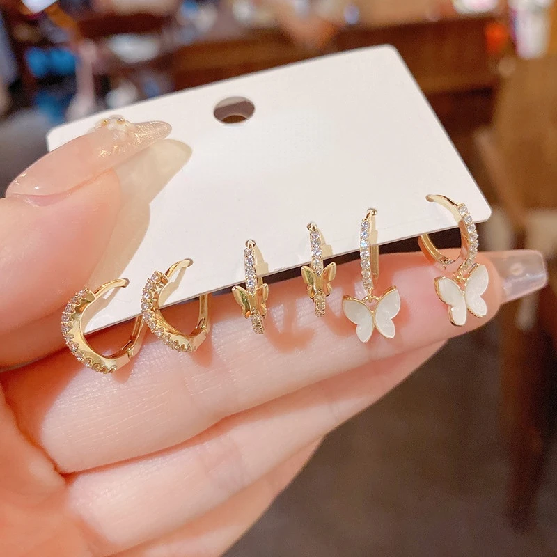 

6 шт., модные круглые серьги с фианитами