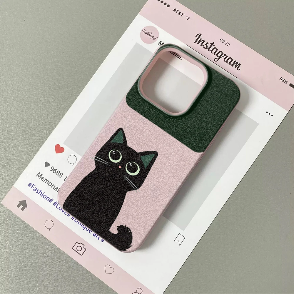 Фото Милый чехол для iPhone 11 12 13 14 15 16 17 Pro Max Plus Air с рисунком черной кошки, креативный дизайн, мягкий чехол из поликарбоната №5
