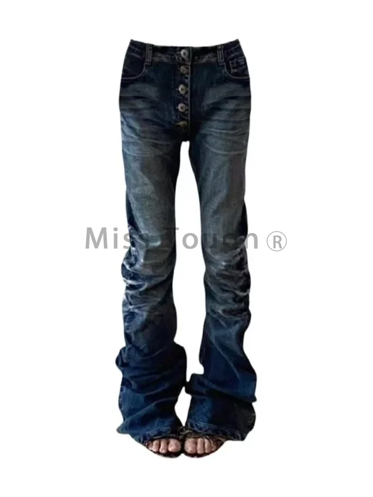 Джинсы в американском стиле ретро с рябью женские джинсы 2000-х годов Y2k новый