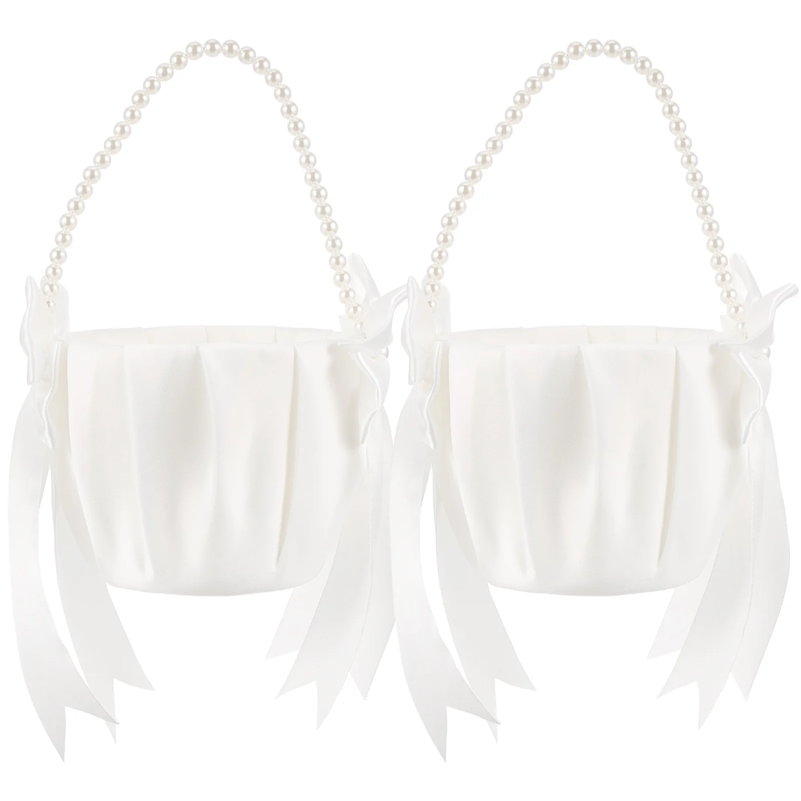 

2pcs Flower Girl Baskets Wedding Flower Girl Bride Basket Wedding Handle Basket Supply