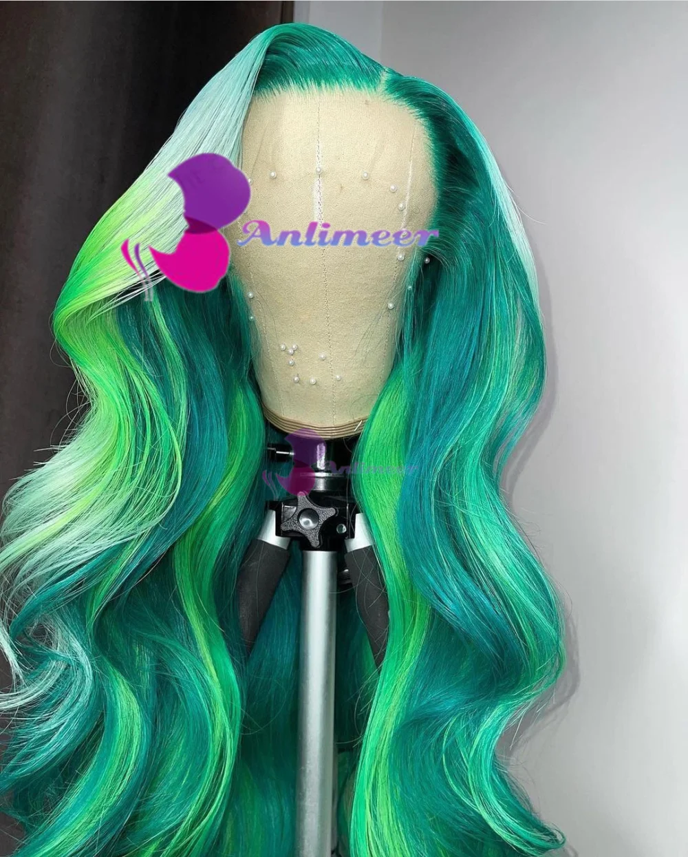 

Rainbow Wig Highlight Green Body Wave Wig 100% Human Hair Lace Front Wigs Left Side Part Lace Front Wigs Human Hair Wavy Wig