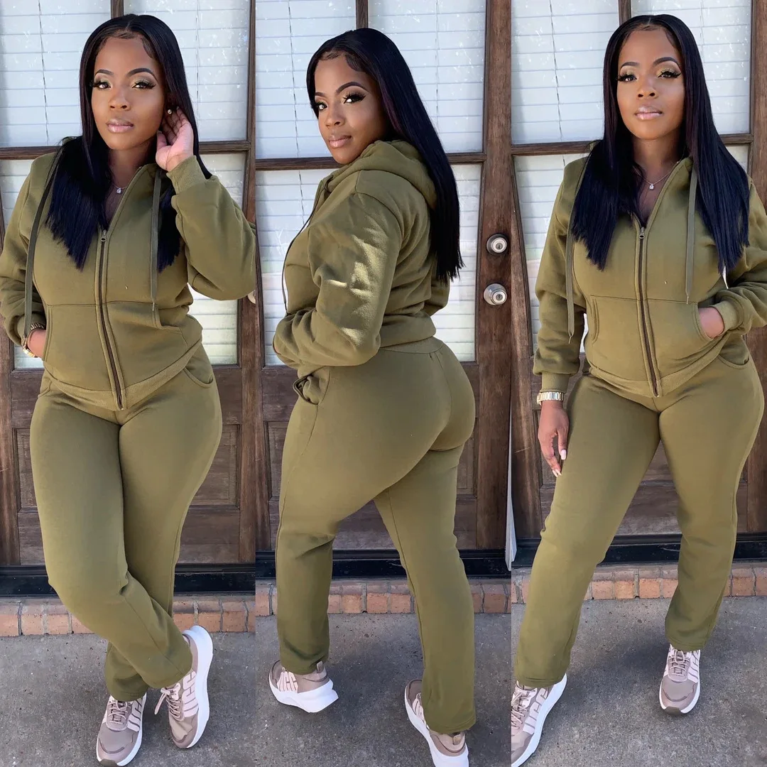 Осенне-зимние женские утепленные теплые спортивные костюмы новая карманная