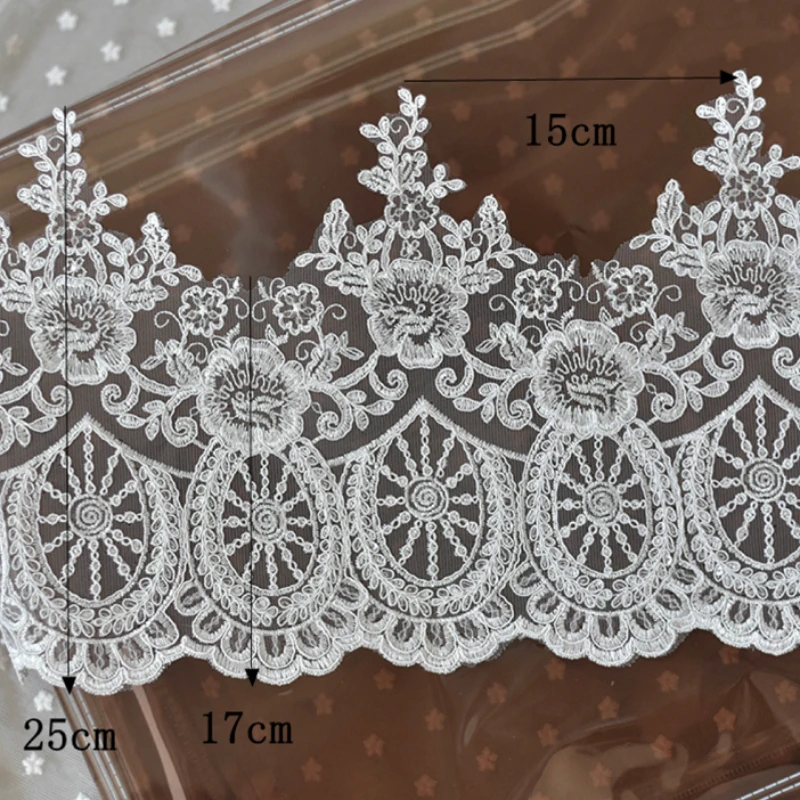 Ткань белого цвета слоновой кости с блестками сетчатая кружевная бейка