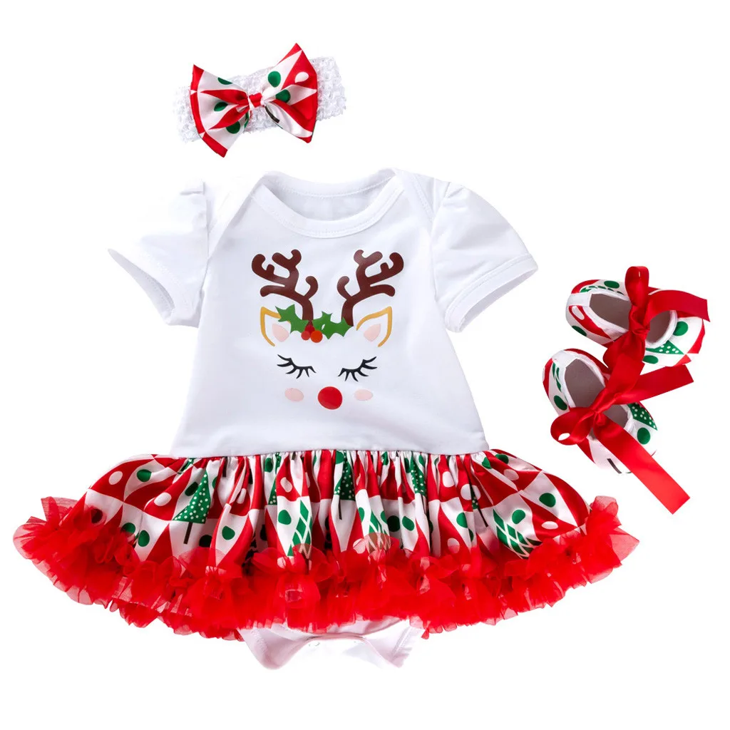 

Toddler Baby Girls 3pcs Christmas Printing Romper Skirt Outfits Set Clothing Sets For Children Girl Clothes Children'S Top