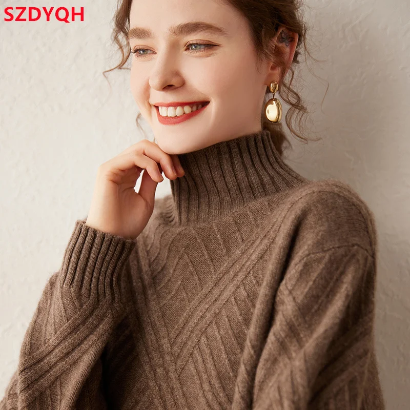 

Женский кашемировый свитер-водолазка, теплый Свободный пуловер с высоким воротником, повседневный вязаный джемпер, Осень-зима 2023