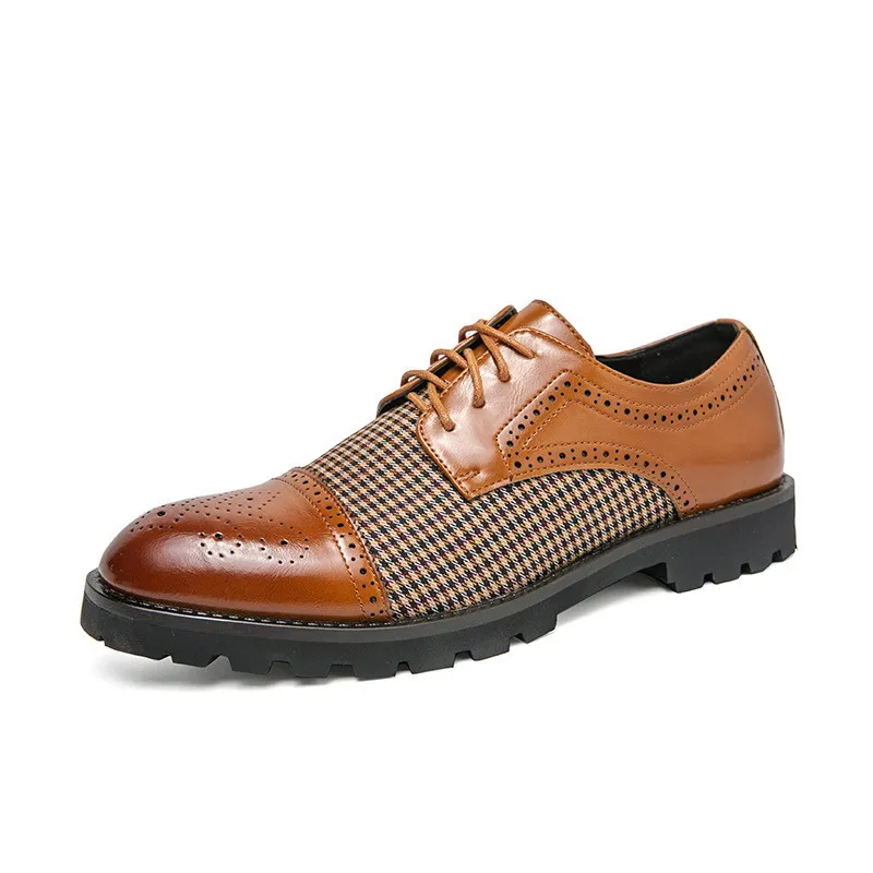

Fashion Mens Brown Brogue Shoes Round Toe Lace Up Black Daily Leisure Dress Office Career PU Leather Zapatos Size 38-46 ERRFC