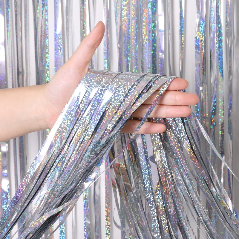 

Glitter Laser Party Background Curtain Gold Tinsel Fringe Foil Curtains for Birthday Wedding Baby Shower Backdrop Decoration