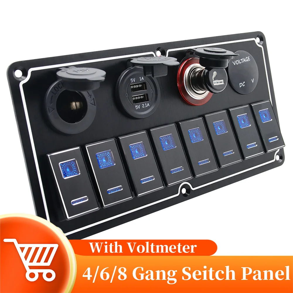 

Metal Rocker Switch Panel 4/6/8 Gang Black Dual USB Ports With Cigarette Lighter For Truck Camper RV Yacht Marine 12V/24V