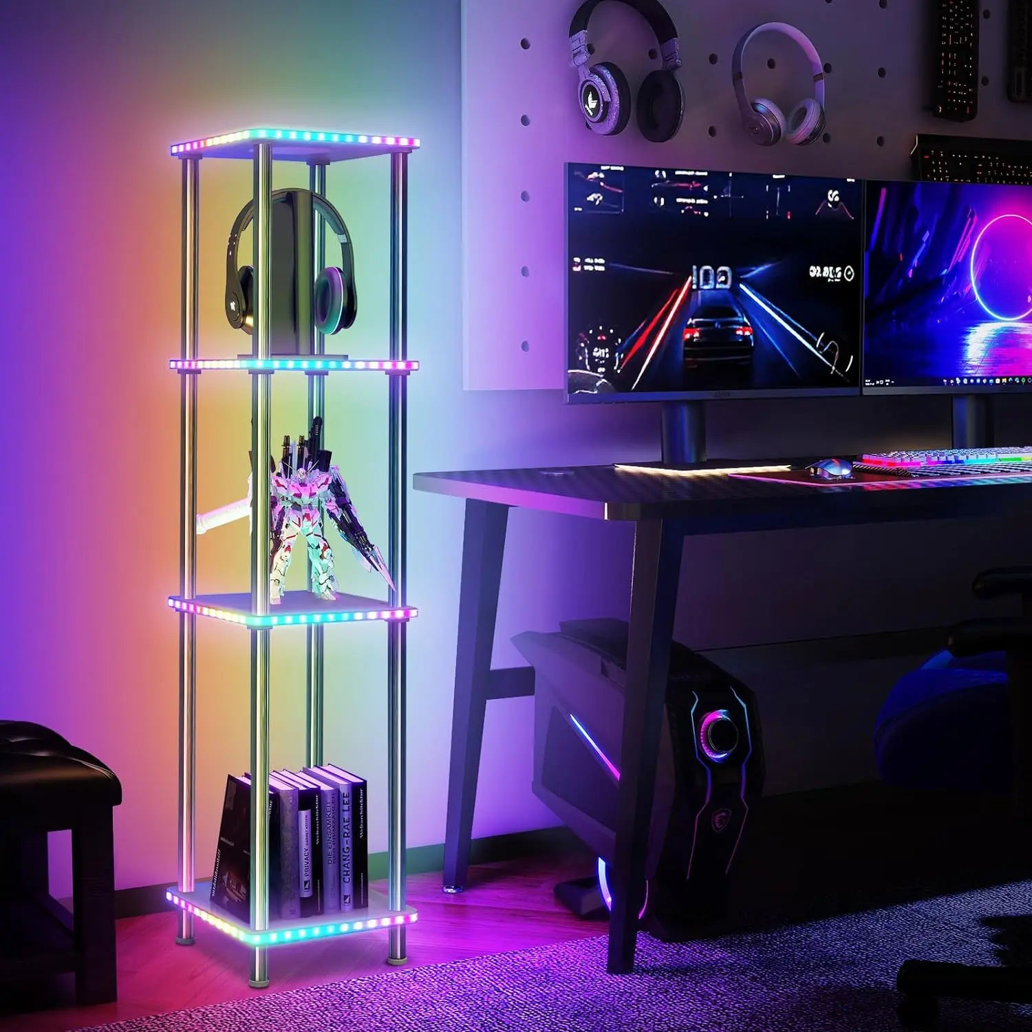 Торшер с полками синхронизацией музыки Регулируемая книжная полка изменением