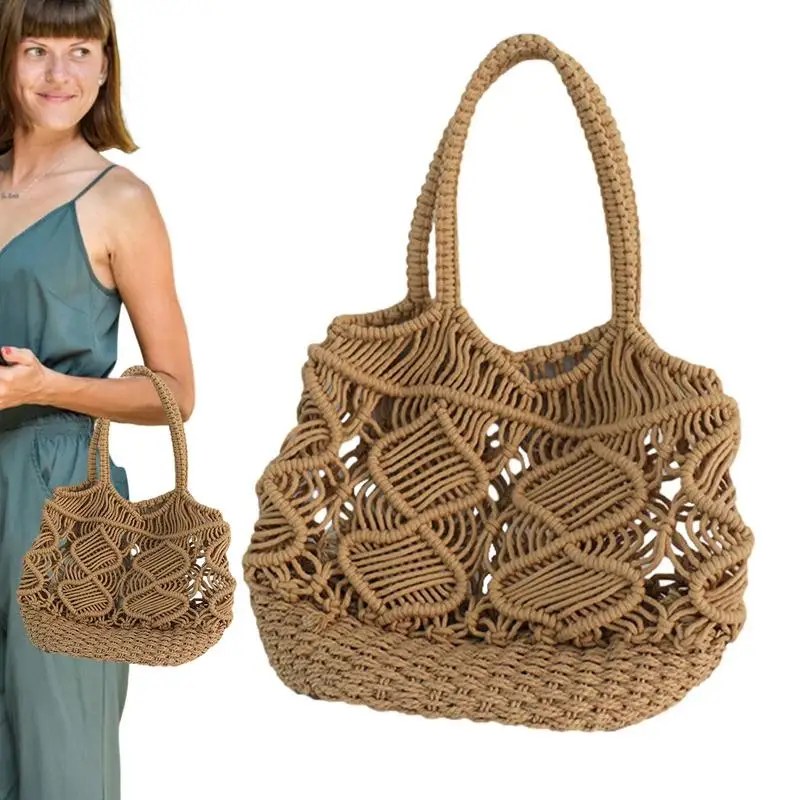 

Vacation Beach Bag Women Vacation Bag With Hollow Design Straw Large Capacity Tote Woven Shoulder Bag For Shopping Beach Travel