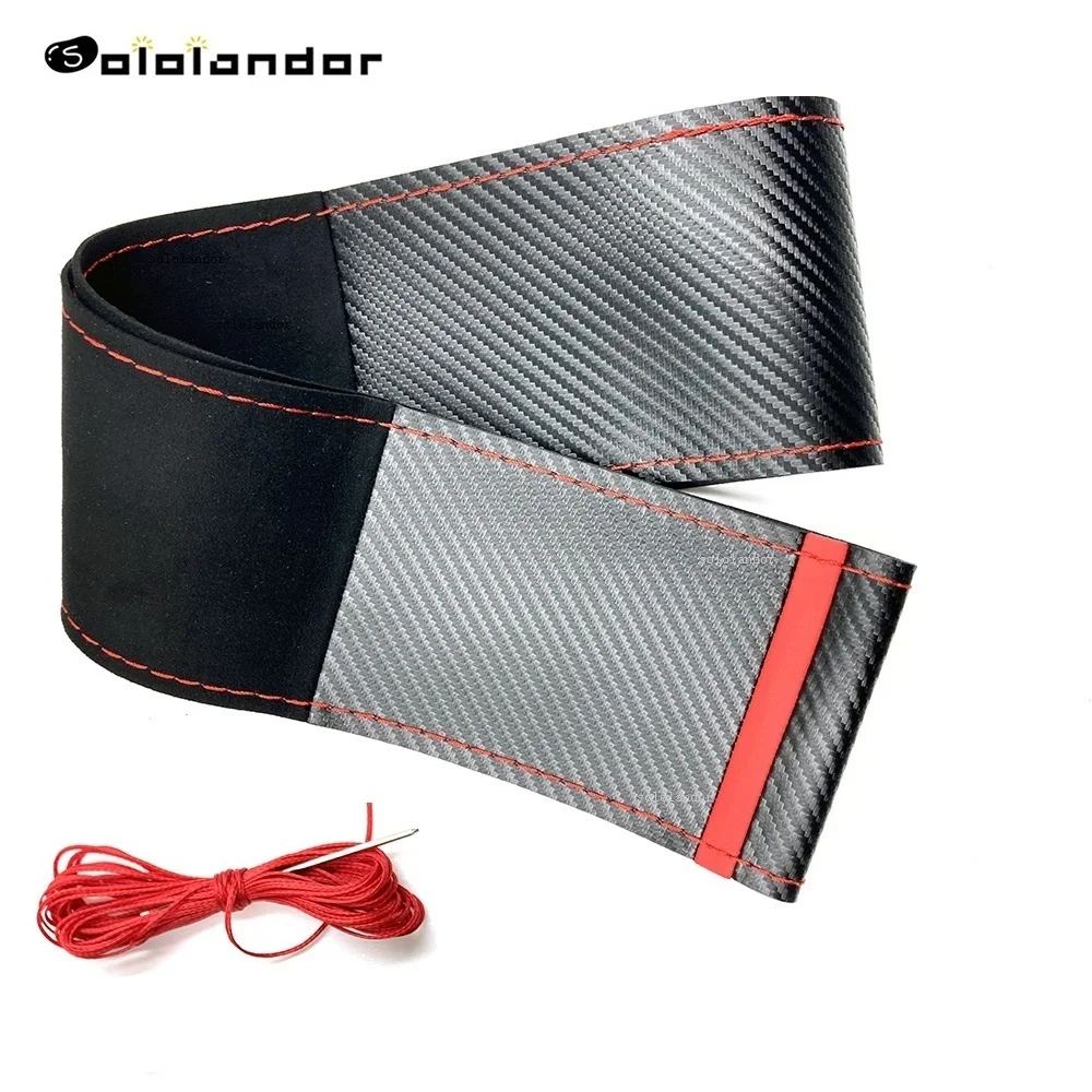 

High Quality 38CM Red Mark Suede Carbon Fiber Leather Fashion Sport Style Hand-stitched Steering Wheel Cover With Needle Line