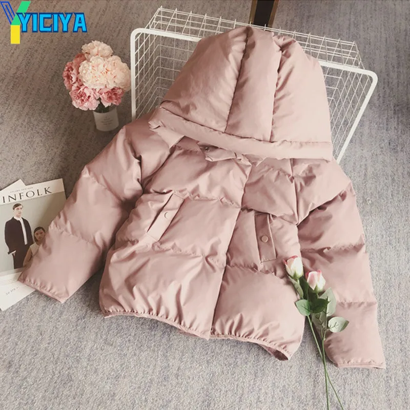 YICIYA Winter Jacket Women 2023 Short Loose Parkas Warm Winter Coat Cotton-padded Hooded Solid Outerwear Autumn Thicken Clothing