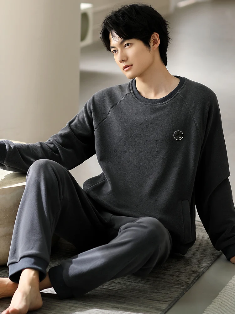 Мужские пижамы на осень и зиму утепленный комплект из кораллового флиса флисовой