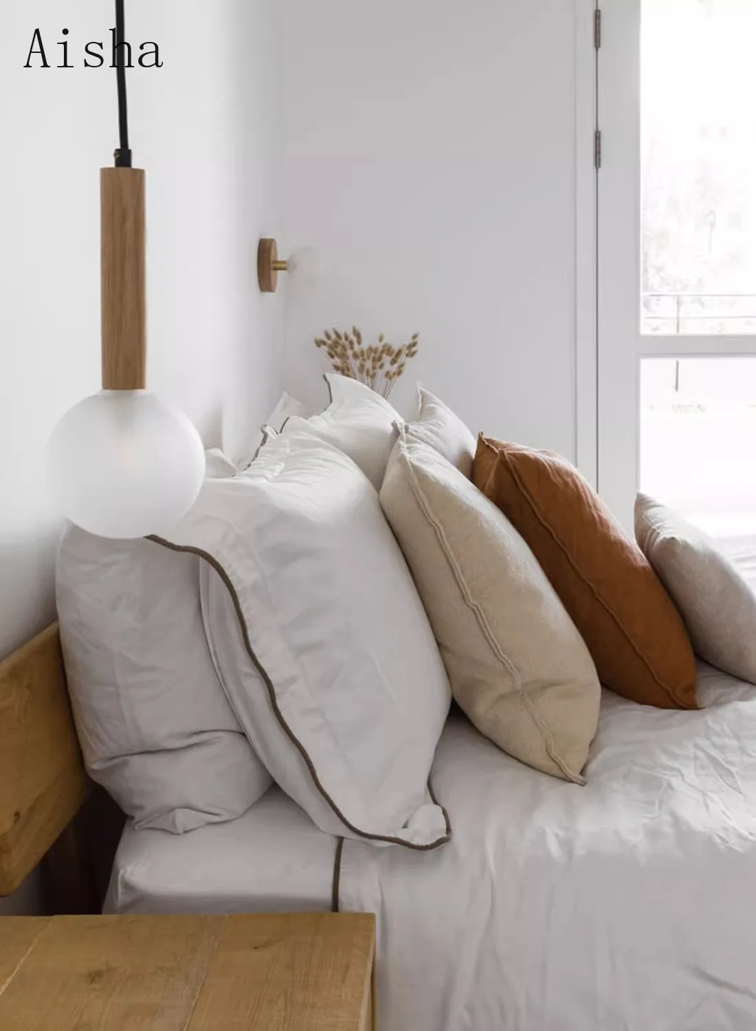 Японский минималистичный деревянный стеклянный подвесной светильник освещение